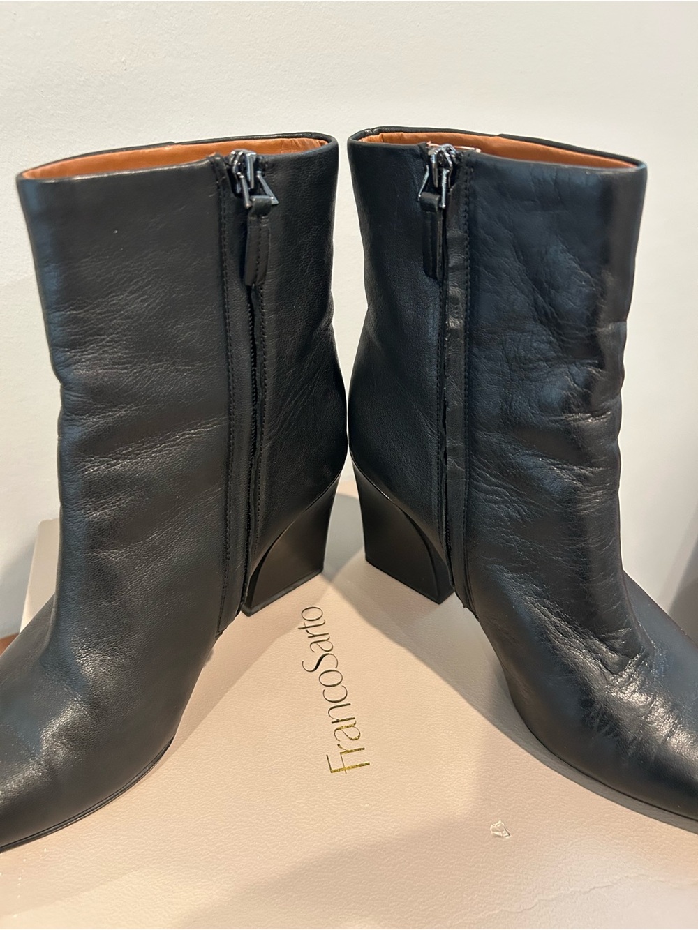 Franco Sarto Black Pointed-Toe Leather Ankle Boots - Picture 3 of 10
